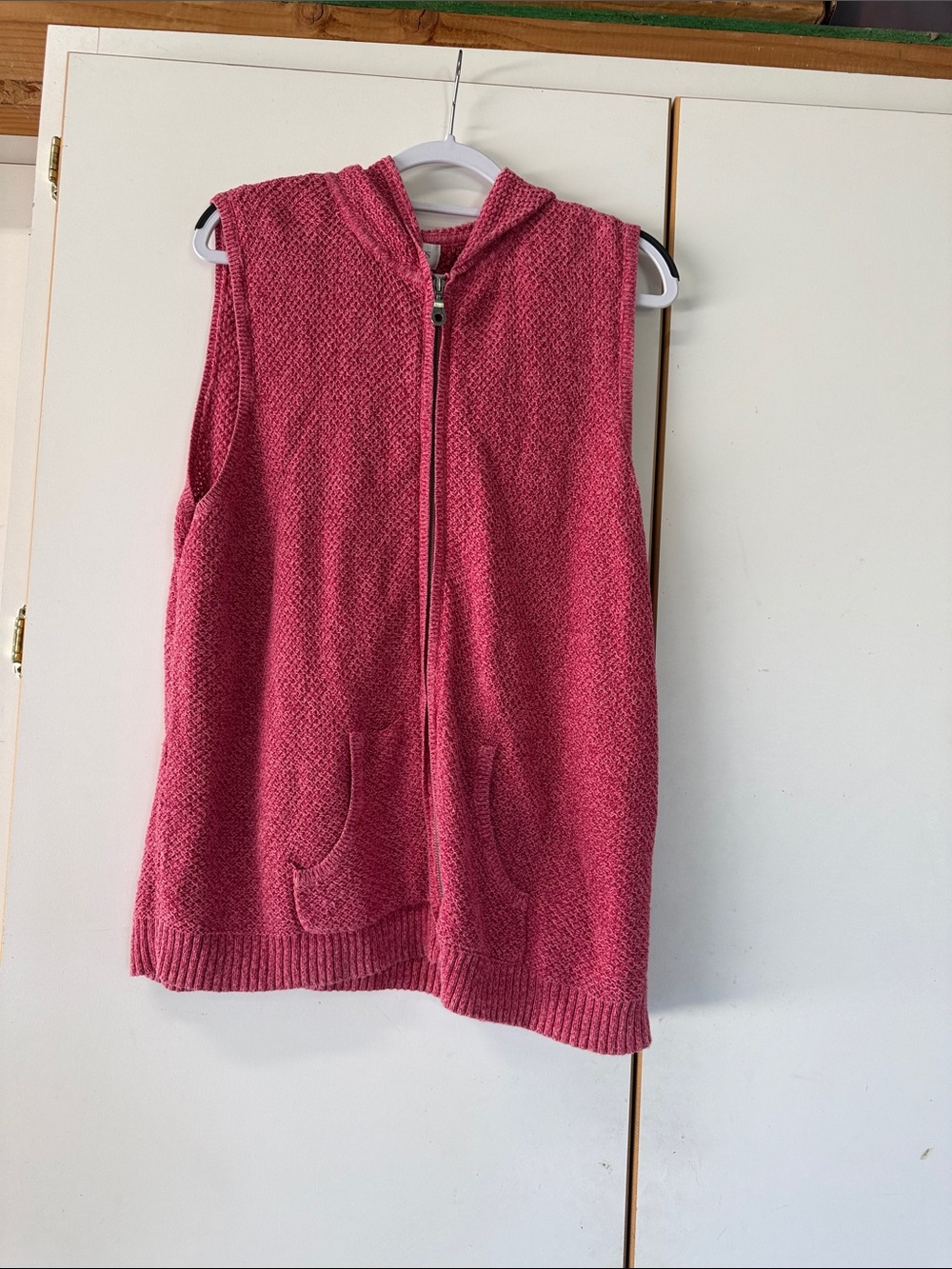 CJ Banks Pink Sleeveless Hooded Zip-Up Knit Vest